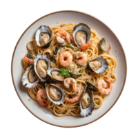 ai generado italiano restaurante menú articulo sabroso pasta con ostras y camarones gastrónomo aislado png