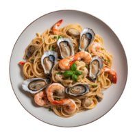 ai generado italiano restaurante menú articulo sabroso pasta con ostras y camarones gastrónomo aislado png