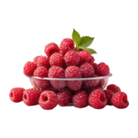 ai generiert Bündel von frisch Himbeeren gefangen auf transparent Hintergrund saftig Sommer- Früchte isoliert png