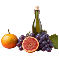 AI generated Grape fruit with ring engages vine bottle ready to drink isolated png