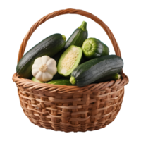 AI generated Basket containing round courgettes isolated png