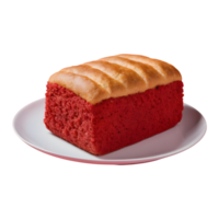 AI generated Red sponge bread on a long plate with a transparent background isolated png