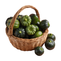 AI generated Basket containing round courgettes isolated png