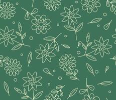 Seamless Pattern of Hand Drawn Doodle Outline Flowers and Leaves for Floral Motif Pattern Concept Background vector