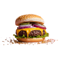 ai gerado ouro folha borrifado em uma Hamburguer de queijo isolado png