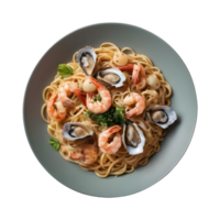 ai generado italiano restaurante menú articulo sabroso pasta con ostras y camarones gastrónomo aislado png