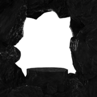 3d representación de un carbón podio con un concepto en un cueva. producto estar png