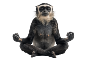 ai generato un' scimmia seduta nel il loto posizione su un' trasparente sfondo png