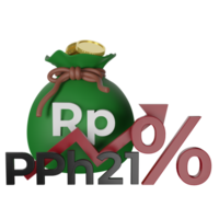 3d render of PPh 21, tax on income in the form of salaries, wages, honorarium, allowances and other payments in Indonesia png