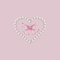 cute illustration of heart with pearls and bow in coquette style vector