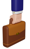 hand in elegant suit carrying work suitcase for business, 3d rendering png