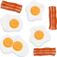 Fried eggs and slices of crisp bacon. Bacon and eggs for breakfast. Vector illustration