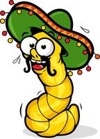 Cartoon tequila worm with a Mexican sombrero hat. Cinco de Mayo tequila drink celebration. Mariachi party. Vector illustration