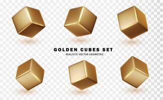 Golden 3d cubes set. Geometric gold square realistic collection vector