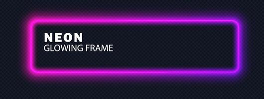 Neon gradient squares glowing on dark. Pink blue neon soft light, illuminate frame design. Cosmic vibrant color frame. Glowing neon light border. vector