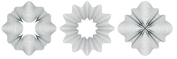 Guilloche lines ornament. Abstract vector circle elements. Spirograph graphic elements.