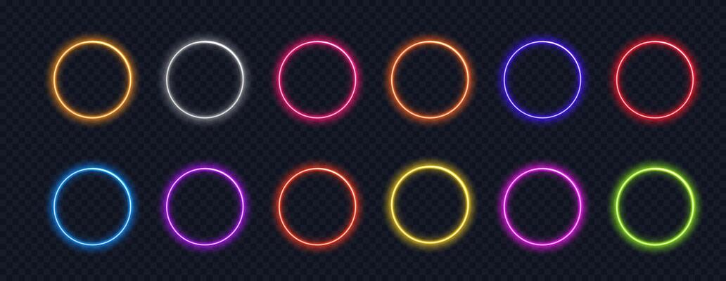 Glowing circle neon button. light frame designs blue, pink, yellow, abstract mandala bright colored for web design, app, game and interface.