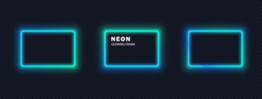 Glowing neon gradient frames green blue color. Colorful futuristic design elements. Vibrant soft neon light geometric shapes. vector