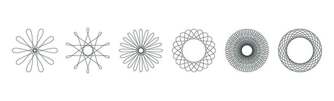 Spirograph graphic shape. Different geometric circular patterns. Isolated vector illustration