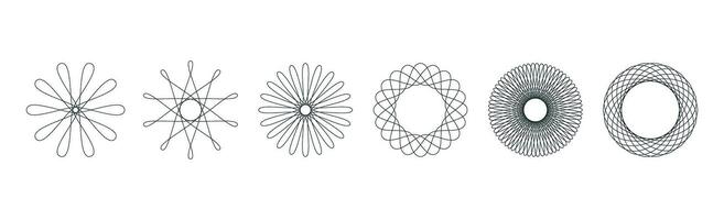 Spirograph graphic shape. Different geometric circular patterns. Isolated vector illustration