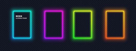 Vibrant color border isolated on dark. Abstract color gradient frame with copy space. Soft neon light vector shapes.