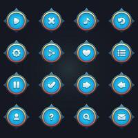 Game ui set of blue buttons in cartoon style gui to build 2d games cartoon casual buttons kit vector