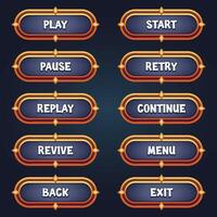 Set of silver game buttons for mobile games with editable text effect gui to build 2d games vector