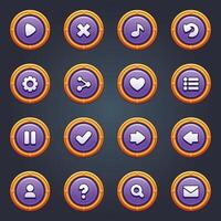 Game ui set of purple buttons in cartoon style gui to build 2d games cartoon casual buttons kit vector