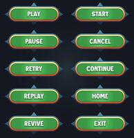 Game ui set of green buttons with editable text effect gui to build 2d games game buttons kit vector