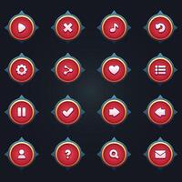 Game ui set of red buttons in cartoon style gui to build 2d games cartoon casual buttons kit vector