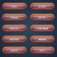 Set of brown game buttons for mobile games with editable text effect gui to build 2d games vector