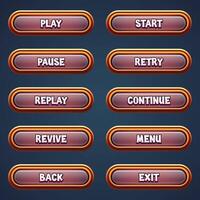 Set of brown game buttons for mobile games with editable text effect gui to build 2d games vector