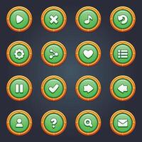 Game ui set of green buttons in cartoon style gui to build 2d games cartoon casual buttons kit vector