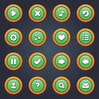 Game ui set of green buttons in cartoon style gui to build 2d games cartoon casual buttons kit vector