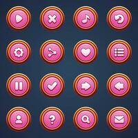 Game ui set of pink buttons in cartoon style gui to build 2d games cartoon casual buttons kit vector