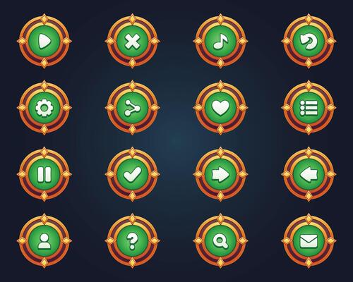 Set of green buttons for mobile games game interface cartoon ui buttons set game ui buttons kit