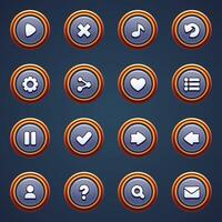 Game ui set of silver buttons in cartoon style gui to build 2d games cartoon casual buttons kit vector