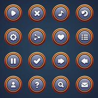 Game ui set of silver buttons in cartoon style gui to build 2d games cartoon casual buttons kit vector