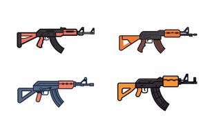 AK47 icon set. Kalashnikov machine gun illustration set. AK 47 Automatic Rifle Vector set