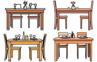 Dining Table and chairs Vector set, Tables with chairs for dining illustration set