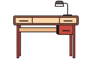 Writing desk and table lamp vector illustration. Writer, or student at table