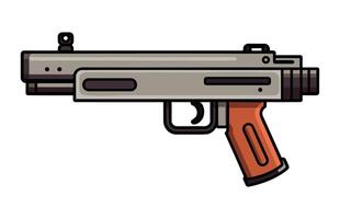 Submachine gun vector set, submachine hand gun weapons stock illustration set