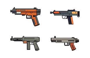 Submachine gun vector set,  submachine machine hand gun weapons stock illustration set