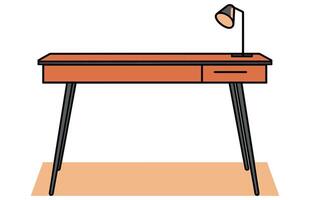 Writing desk and table lamp vector illustration. Writer, or student at table