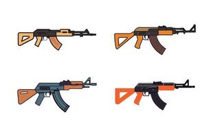 AK47 icon set. Kalashnikov machine gun illustration set. AK 47 Automatic Rifle Vector set