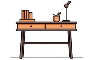 Writing desk and table lamp vector illustration. Writer, or student at table