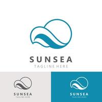 Sun sea Logo design creative premium sun beach vector