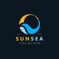 Sun sea Logo design creative premium sun beach vector template