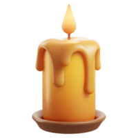 AI generated 3D burning candle with melting point sits on brown holder isolated on transparent background. Cartoon glossy icon png