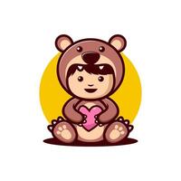 Kid wearing cute bear costume cartoon illustration vector